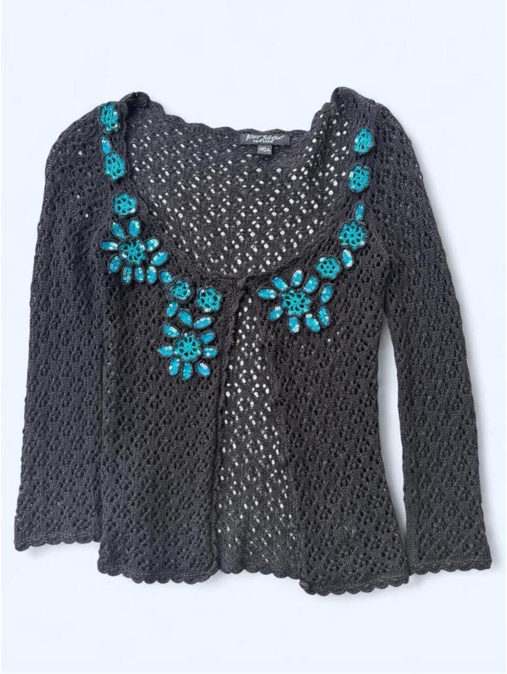 Betsey Johnson Women's Black and Multi Cardigan